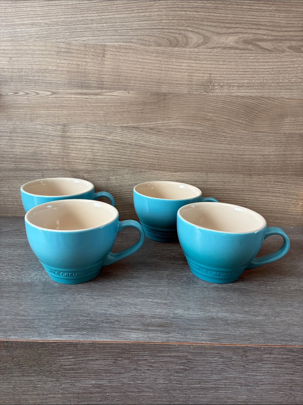 Le Creuset Stoneware Giant
Cappuccino Cups Coffee Mugs Set of 4~ CARIBBEAN BLUE